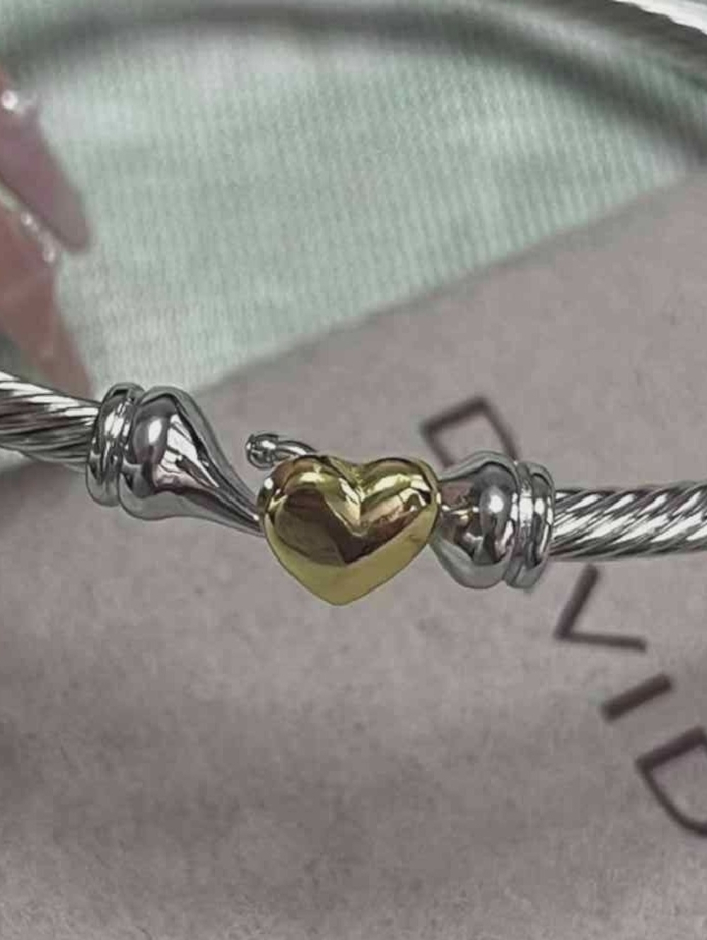 David Yurman Two-Tone Cable Bracelet with Gold Heart Accent - Picture 8 of 8